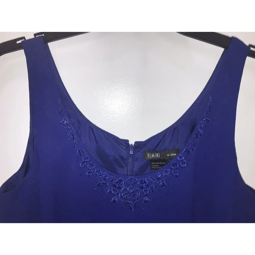 Vintage Rimini By Shaw 2 Piece Long Dress‎ Gown size 10 W/ Jacket Blue Embroided
